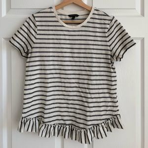 Banana Republic Ruffle-Hem Tee - Ivory/Grey Stripe